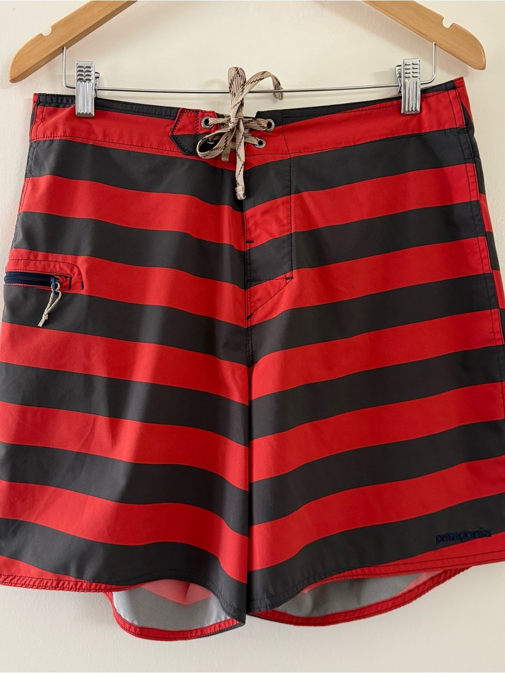 Patagonia Men's Red Striped Swim Board Shorts 33”